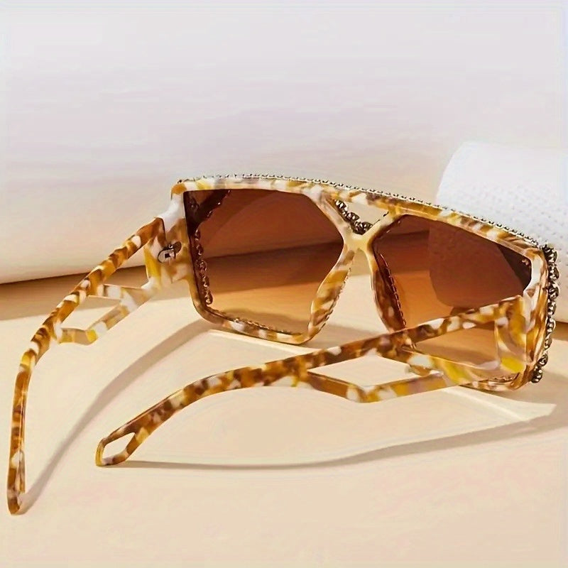 Women's Stylish Geometric Fashion Glasses with Crystal Rhinestones, Protection, Gradient Lens, Tortoiseshell Frame - Perfect Birthday Gift for Her, Stylish Glasses